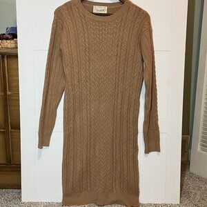 Spadehill Women’s Large Sweater Dress Brown Cable Knit Long Sleeve Midi Fall‎